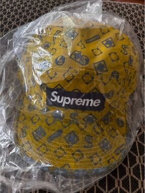 Supreme Flocked Denim Camp Cap in Mustard - New with Tags